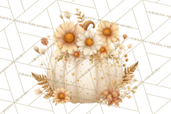 Watercolor Pumpkin Flower Bouquets Clipart PNG Product Image 2