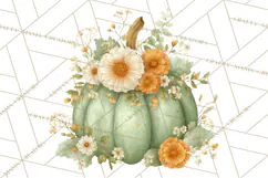 Watercolor Pumpkin Flower Bouquets Clipart PNG Product Image 3
