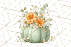 Watercolor Pumpkin Flower Bouquets Clipart PNG Product Image 4
