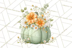 Watercolor Pumpkin Flower Bouquets Clipart PNG Product Image 4