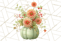 Watercolor Pumpkin Flower Bouquets Clipart PNG Product Image 5