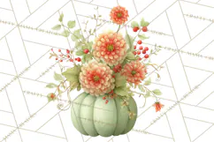 Watercolor Pumpkin Flower Bouquets Clipart PNG Product Image 5