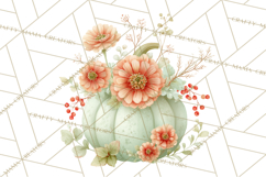 Watercolor Pumpkin Flower Bouquets Clipart PNG Product Image 2