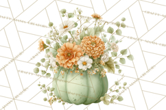 Watercolor Pumpkin Flower Bouquets Clipart PNG Product Image 3