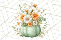 Watercolor Pumpkin Flower Bouquets Clipart PNG Product Image 4