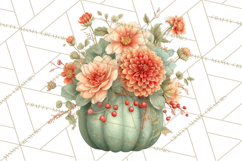 Watercolor Pumpkin Flower Bouquets Clipart PNG Product Image 5