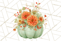 Watercolor Pumpkin Flower Bouquets Clipart PNG Product Image 2