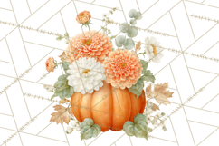 Watercolor Pumpkin Flower Bouquets Clipart PNG Product Image 3