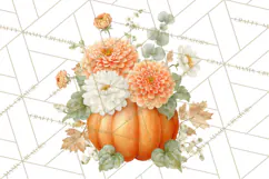 Watercolor Pumpkin Flower Bouquets Clipart PNG Product Image 3