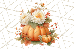 Watercolor Pumpkin Flower Bouquets Clipart PNG Product Image 5