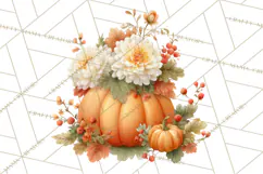 Watercolor Pumpkin Flower Bouquets Clipart PNG Product Image 5