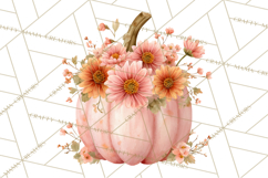 Watercolor Pumpkin Flower Bouquets Clipart PNG Product Image 3