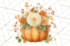 Watercolor Pumpkin Flower Bouquets Clipart PNG Product Image 4