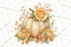 Watercolor Pumpkin Flower Bouquets Clipart PNG Product Image 5