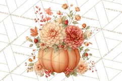 Watercolor Pumpkin Flower Bouquets Clipart PNG Product Image 2