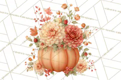 Watercolor Pumpkin Flower Bouquets Clipart PNG Product Image 2