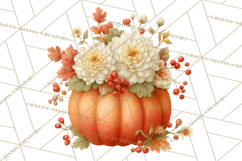 Watercolor Pumpkin Flower Bouquets Clipart PNG Product Image 4
