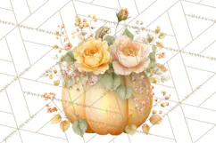 Watercolor Pumpkin Flower Bouquets Clipart PNG Product Image 5