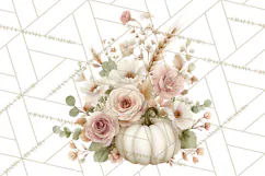 Watercolor Pumpkin Flower Bouquets Clipart PNG Product Image 2