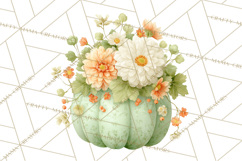 Watercolor Pumpkin Flower Bouquets Clipart PNG Product Image 5