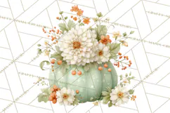 Watercolor Pumpkin Flower Bouquets Clipart PNG Product Image 3