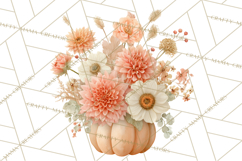 Watercolor Pumpkin Flower Bouquets Clipart PNG Product Image 5