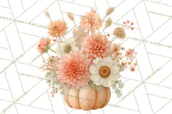 Watercolor Pumpkin Flower Bouquets Clipart PNG Product Image 5