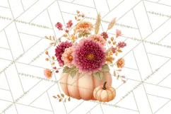 Watercolor Pumpkin Flower Bouquets Clipart PNG Product Image 2