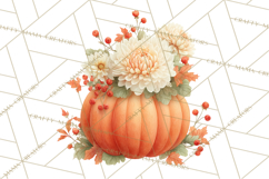 Watercolor Pumpkin Flower Bouquets Clipart PNG Product Image 3