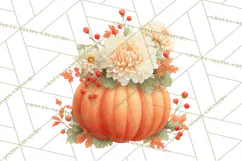Watercolor Pumpkin Flower Bouquets Clipart PNG Product Image 3