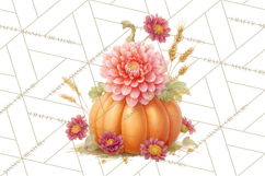 Watercolor Pumpkin Flower Bouquets Clipart PNG Product Image 4
