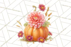 Watercolor Pumpkin Flower Bouquets Clipart PNG Product Image 4