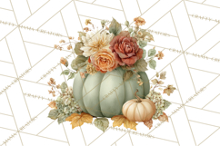 Watercolor Pumpkin Flower Bouquets Clipart PNG Product Image 5