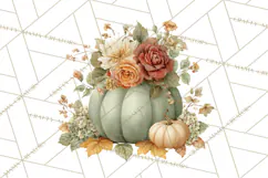 Watercolor Pumpkin Flower Bouquets Clipart PNG Product Image 5