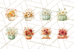 Watercolor Pumpkin Flower Bouquets Clipart PNG Product Image 2