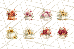 Watercolor Pumpkin Flower Bouquets Clipart PNG Product Image 3