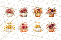 Watercolor Pumpkin Flower Bouquets Clipart PNG Product Image 4