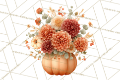 Watercolor Pumpkin Flower Bouquets Clipart PNG Product Image 3