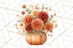 Watercolor Pumpkin Flower Bouquets Clipart PNG Product Image 3
