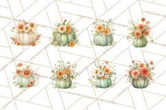 Watercolor Pumpkin Flower Bouquets Clipart PNG Product Image 6