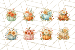 Watercolor Pumpkin Flower Bouquets Clipart PNG Product Image 7