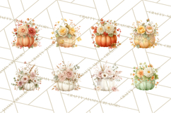 Watercolor Pumpkin Flower Bouquets Clipart PNG Product Image 8