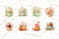 Watercolor Pumpkin Flower Bouquets Clipart PNG Product Image 9
