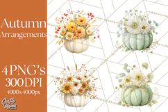 Watercolor Pumpkin Flower Bouquets Clipart PNG Product Image 1