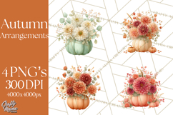 Watercolor Pumpkin Flower Bouquets Clipart PNG Product Image 1