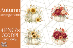 Watercolor Pumpkin Flower Bouquets Clipart PNG Product Image 1