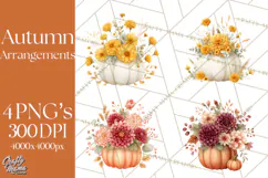 Watercolor Pumpkin Flower Bouquets Clipart PNG Product Image 1
