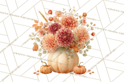 Watercolor Pumpkin Flower Bouquets Clipart PNG Product Image 4