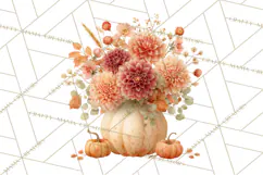 Watercolor Pumpkin Flower Bouquets Clipart PNG Product Image 4