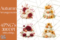 Watercolor Pumpkin Flower Bouquets Clipart PNG Product Image 1
